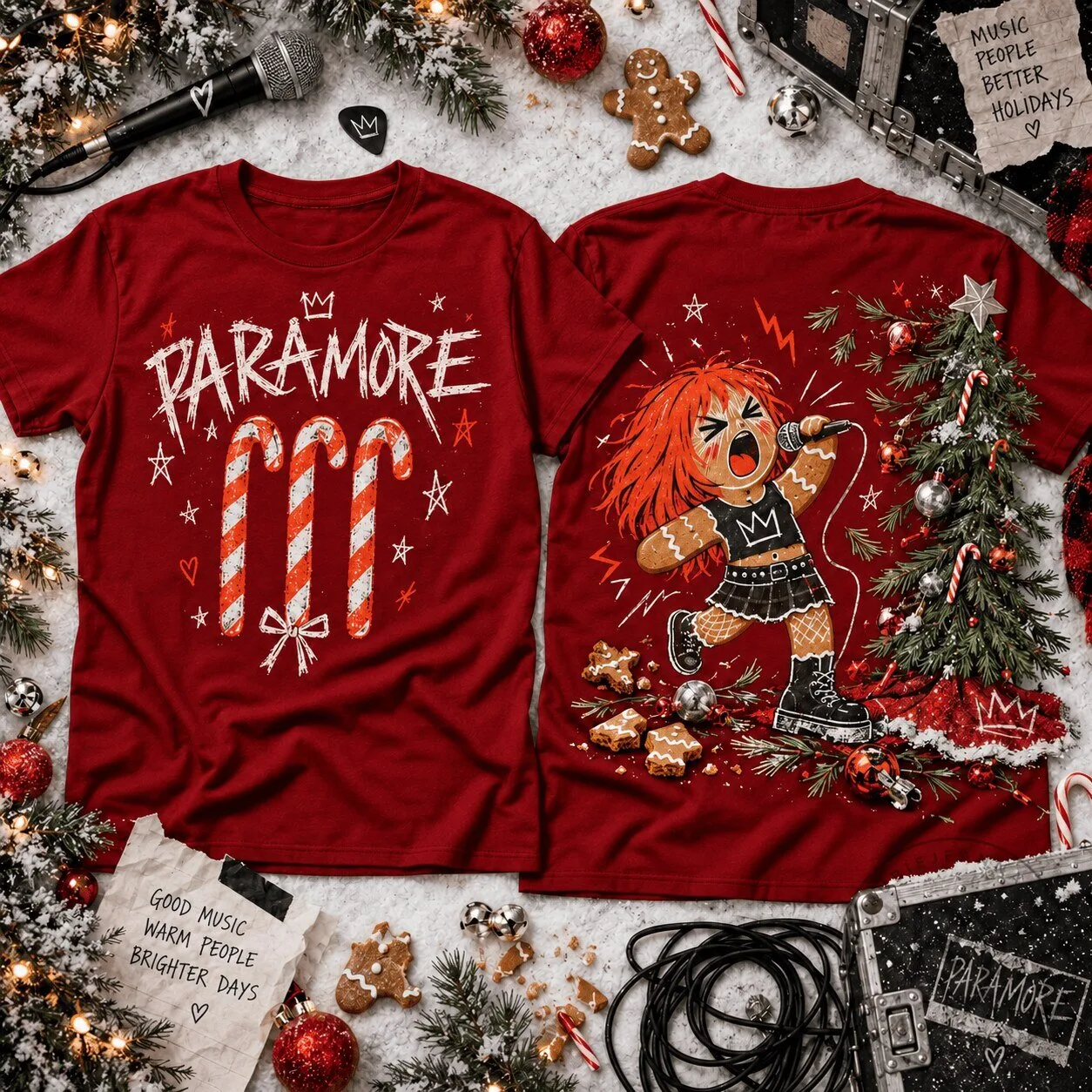 Paramore Candy Cane Rock Christmas Holiday Music Band Graphic T-Shirt 1 Paramore Candy Cane Rock Christmas Holiday Music Band Graphic T-Shirt