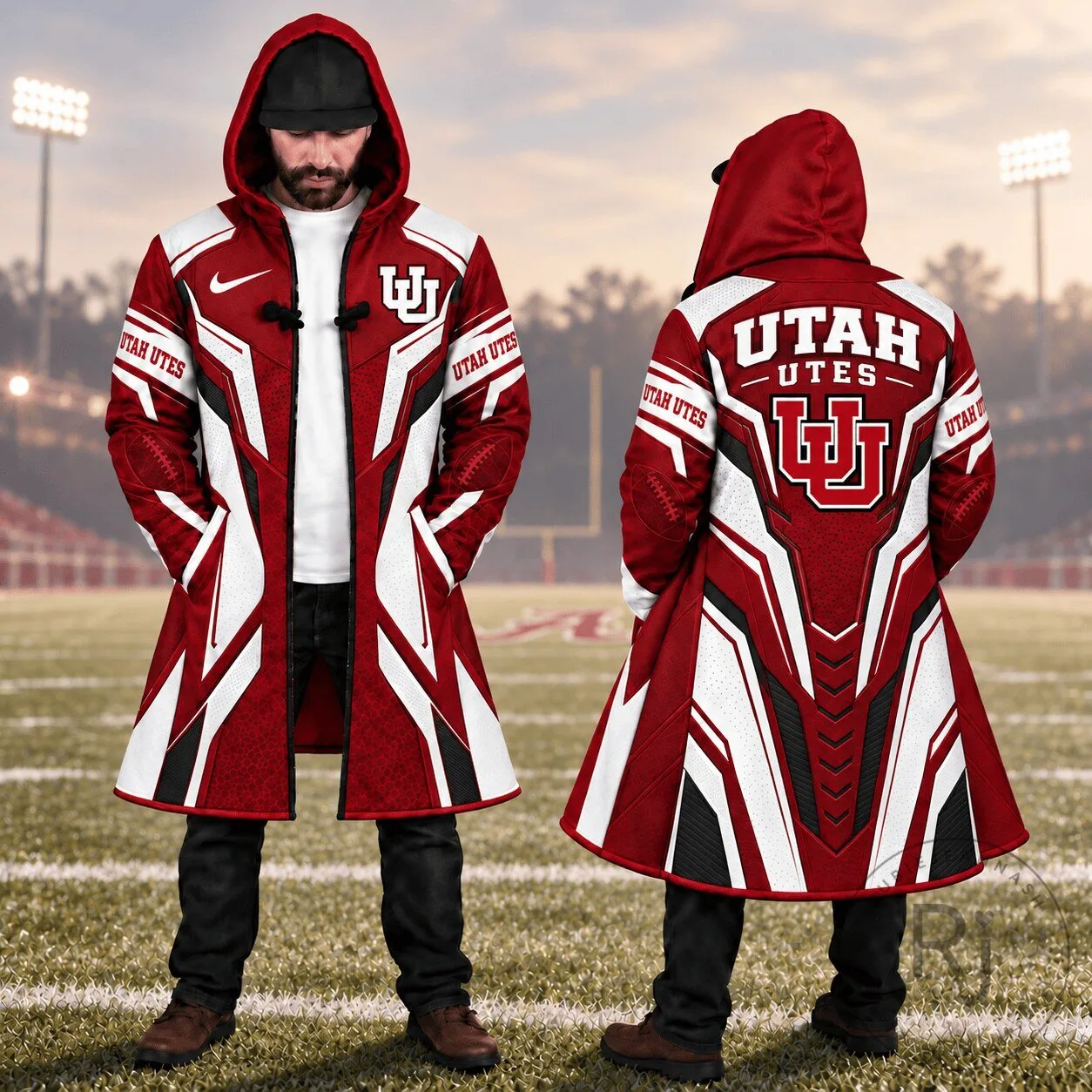 Utah Utes Football Team Red and White Fan Gear Longline Cloak Jacket