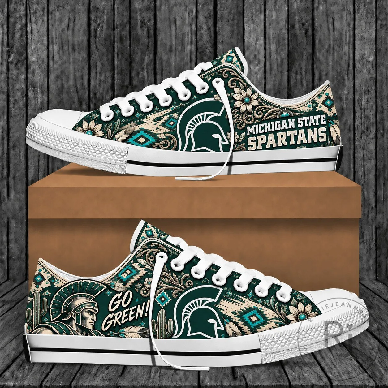 Michigan State Spartans Western Boho Low Top Canvas Shoes 2 Michigan State Spartans Western Boho Low Top Canvas Shoes