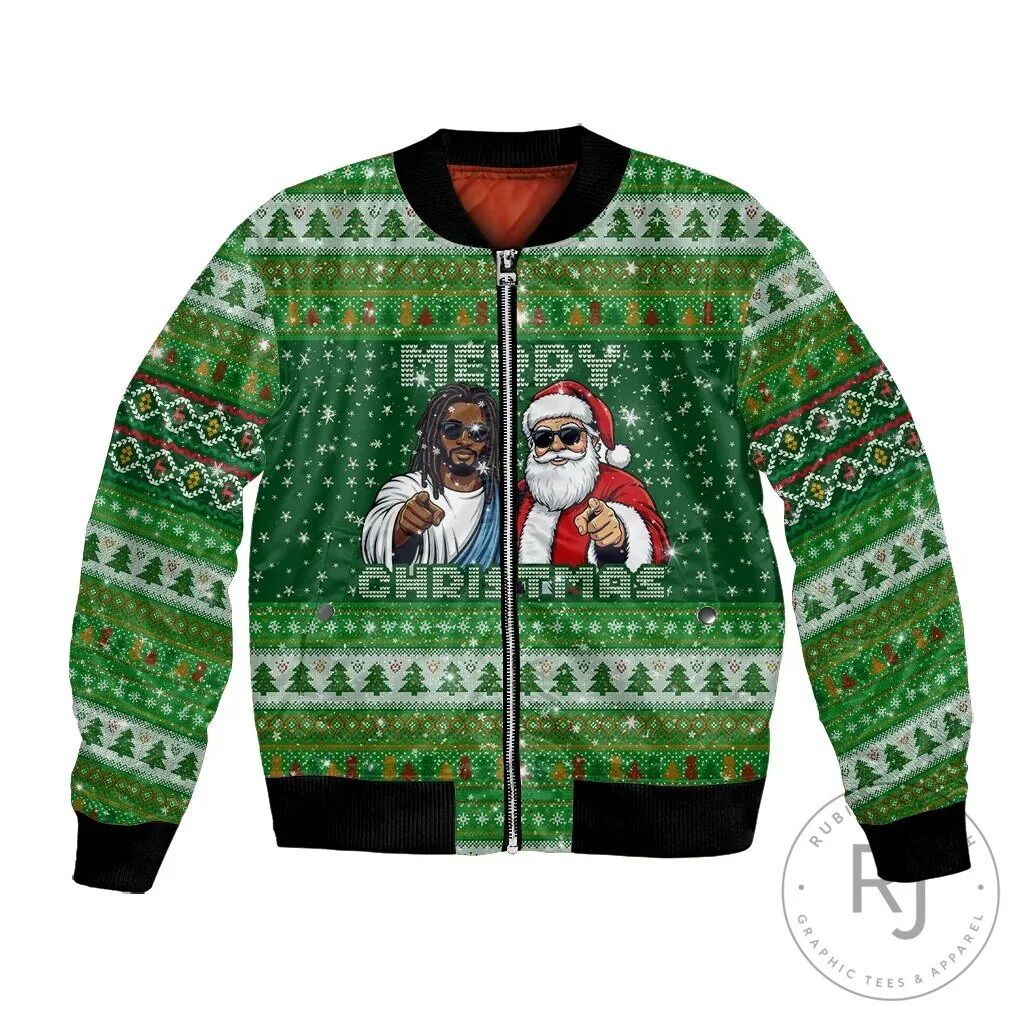 Merry Christmas Bomber Jacket featuring Black Jesus and Santa Claus in Ugly Sweater style 8 Merry Christmas Bomber Jacket featuring Black Jesus and Santa Claus in Ugly Sweater style