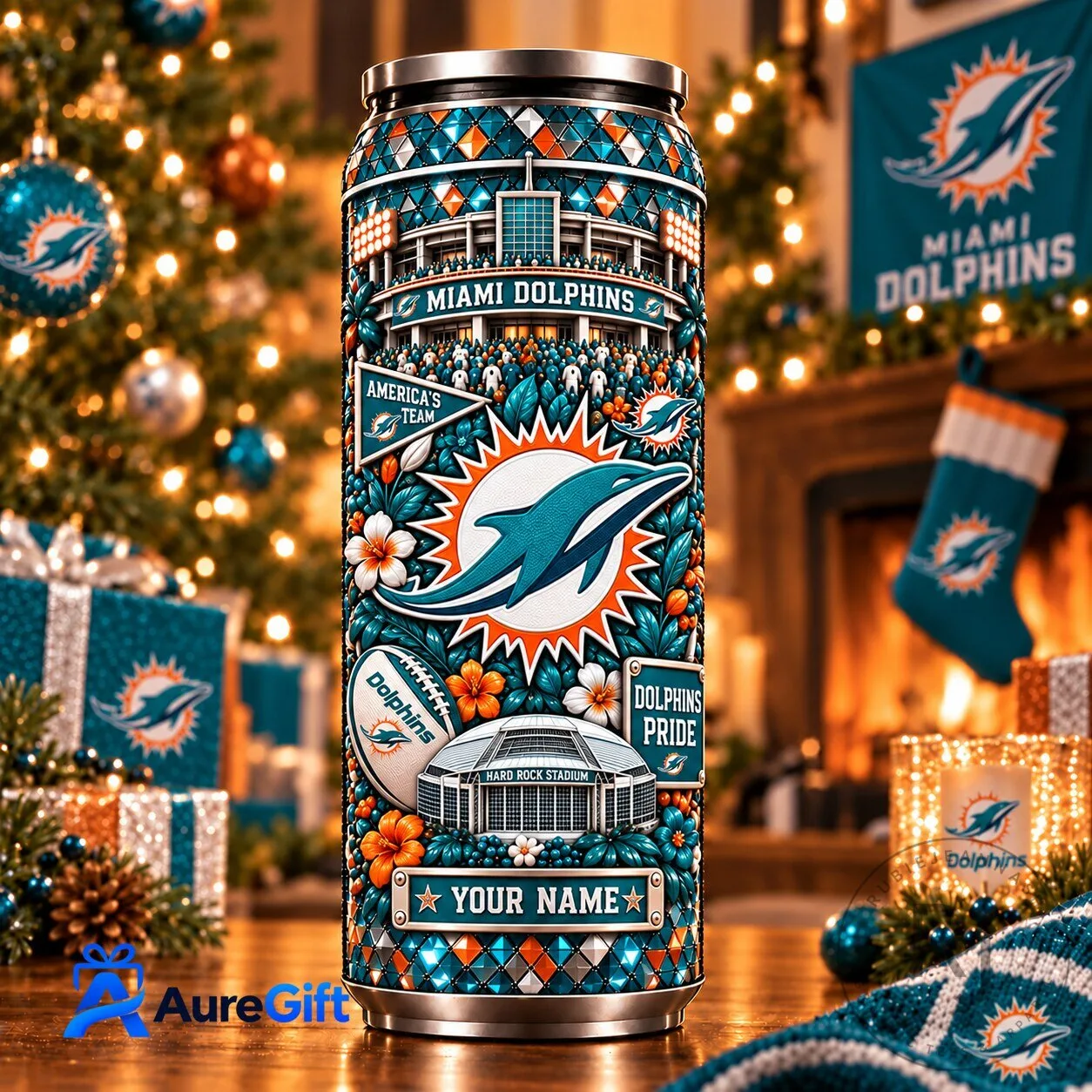 Miami Dolphins NFL Personalized Hard Rock Stadium Can Tumbler 6 Miami Dolphins NFL Personalized Hard Rock Stadium Can Tumbler