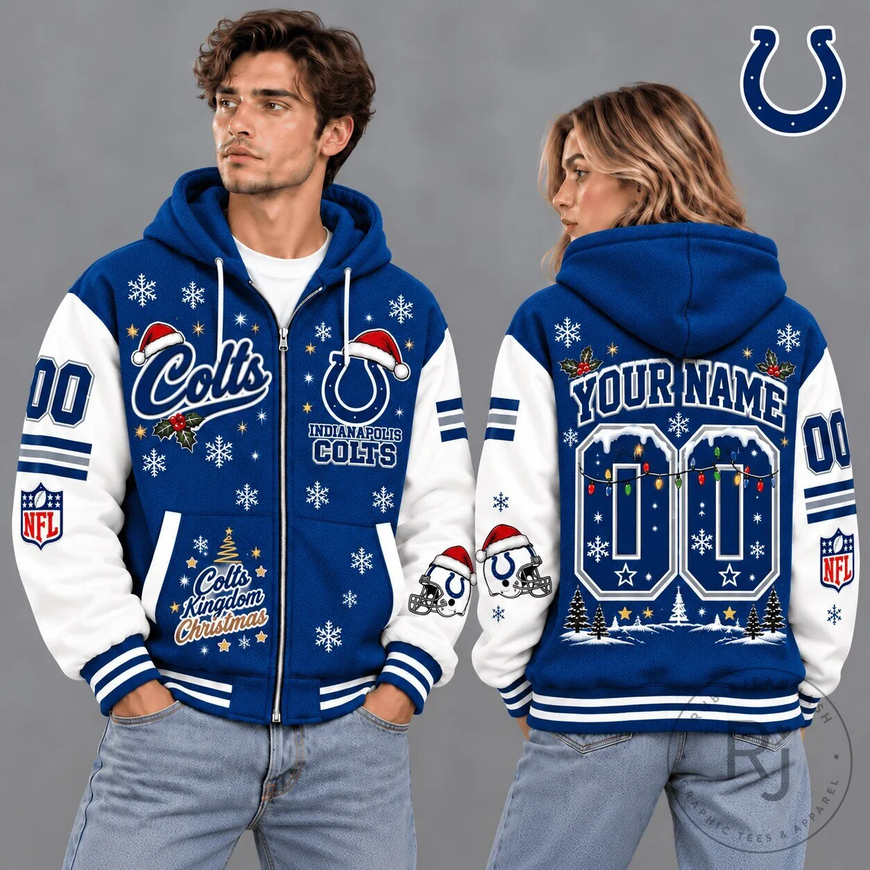 Indianapolis Colts Christmas Snowflake Custom Name Number Zip Hoodie 5 Indianapolis Colts Christmas Snowflake Custom Name Number Zip Hoodie