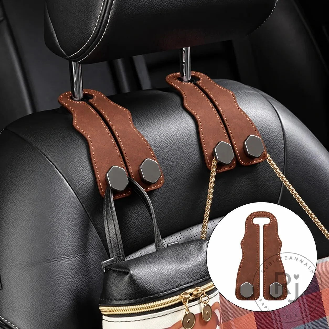 Premium Leather Car Seat Headrest Hook for Purses and Bags 1 Premium Leather Car Seat Headrest Hook for Purses and Bags