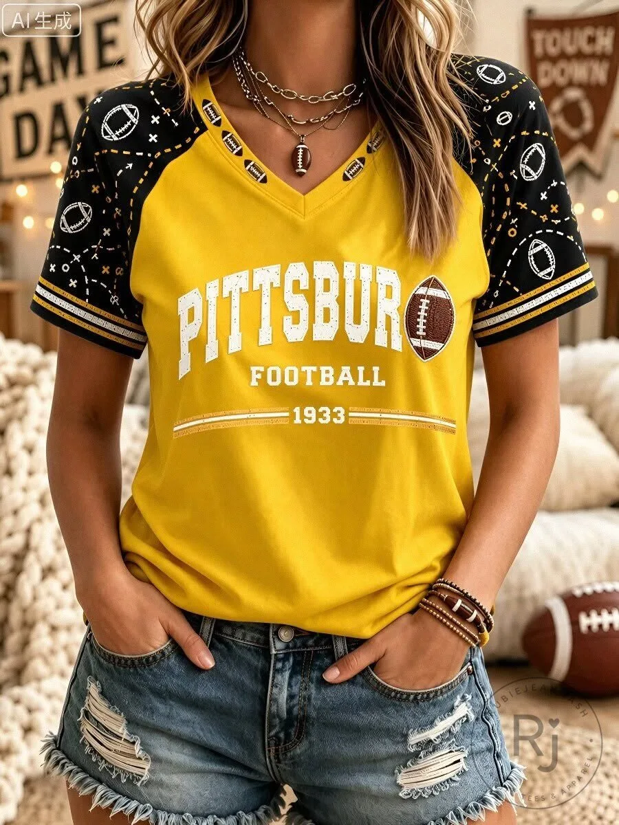 Pittsburgh Football 1933 Game Day Raglan Sleeve V-Neck T-Shirt