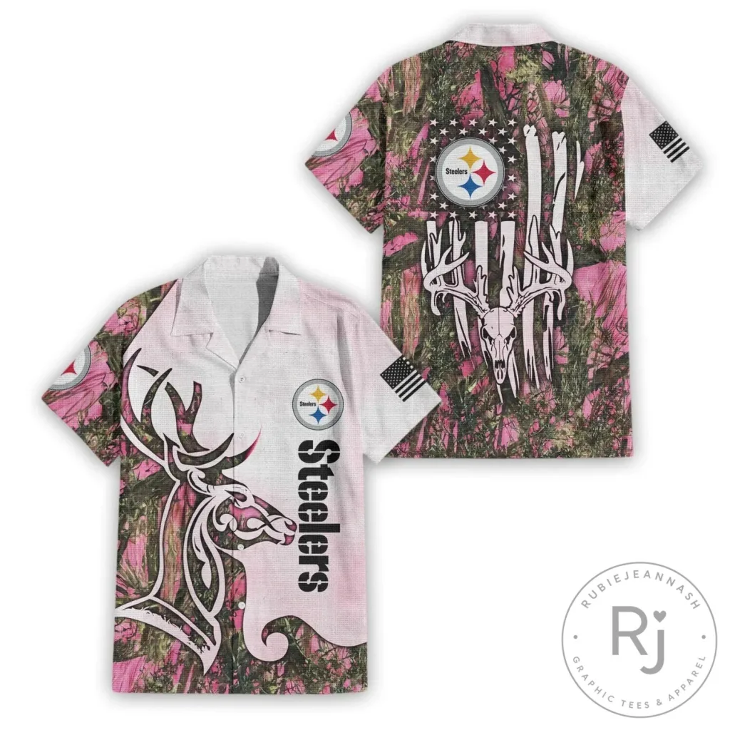 Pittsburgh Steelers Pink Camouflage Deer Skull Hunting Hawaiian Shirt Pittsburgh Steelers Pink Camouflage Deer Skull Hunting Hawaiian Shirt