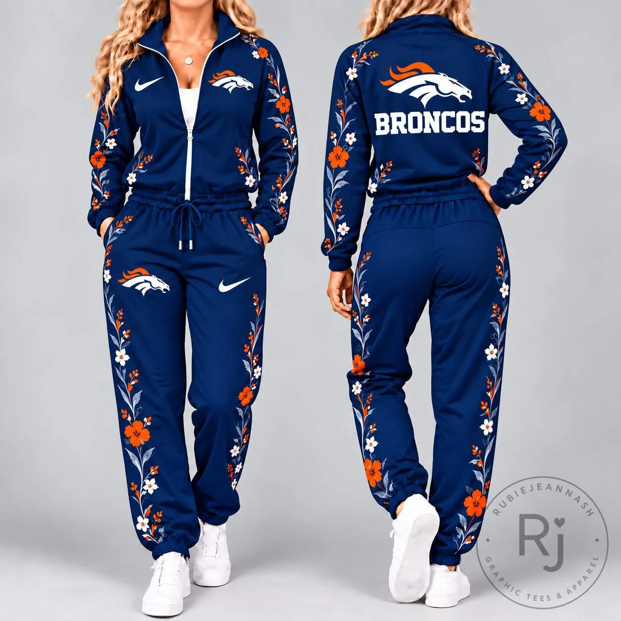 Denver Broncos Floral Print Full Zip Tracksuit Set for Women 2 Denver Broncos Floral Print Full Zip Tracksuit Set for Women