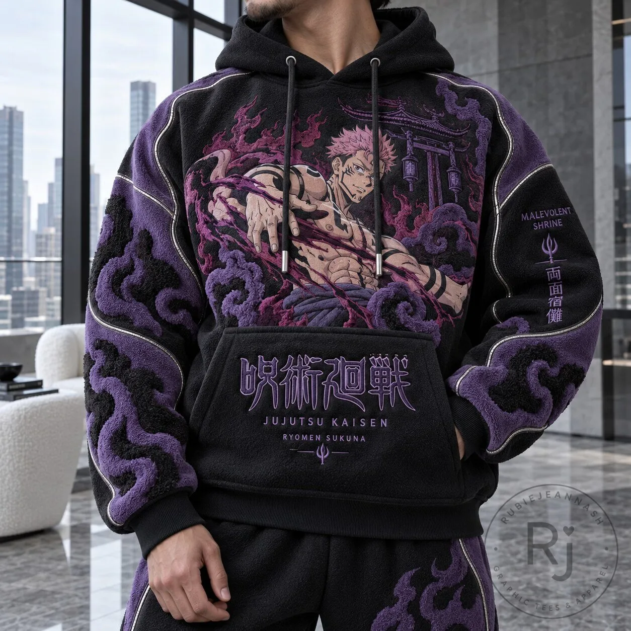 Hoodie Featuring Ryomen Sukuna from Jujutsu Kaisen - Malevolent Shrine Anime Design 5 Hoodie Featuring Ryomen Sukuna from Jujutsu Kaisen - Malevolent Shrine Anime Design