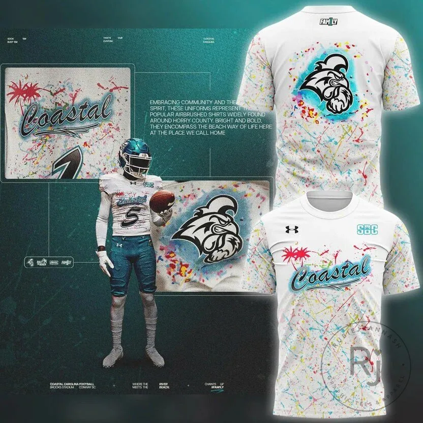 Coastal Carolina Football Chanticleers Airbrushed Splatter Paint Design T-Shirt