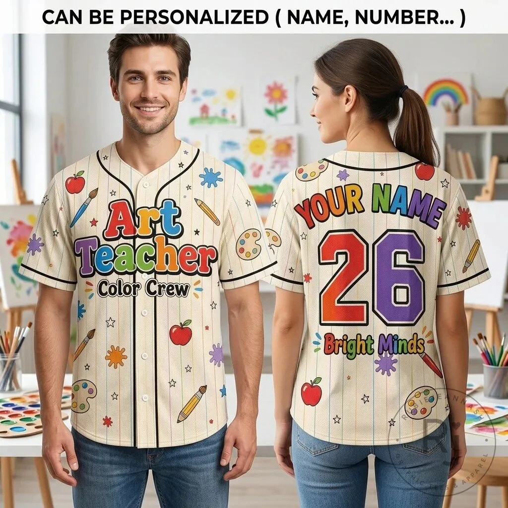 Art Teacher Color Crew Personalized Baseball Jersey Custom Name Number Gift