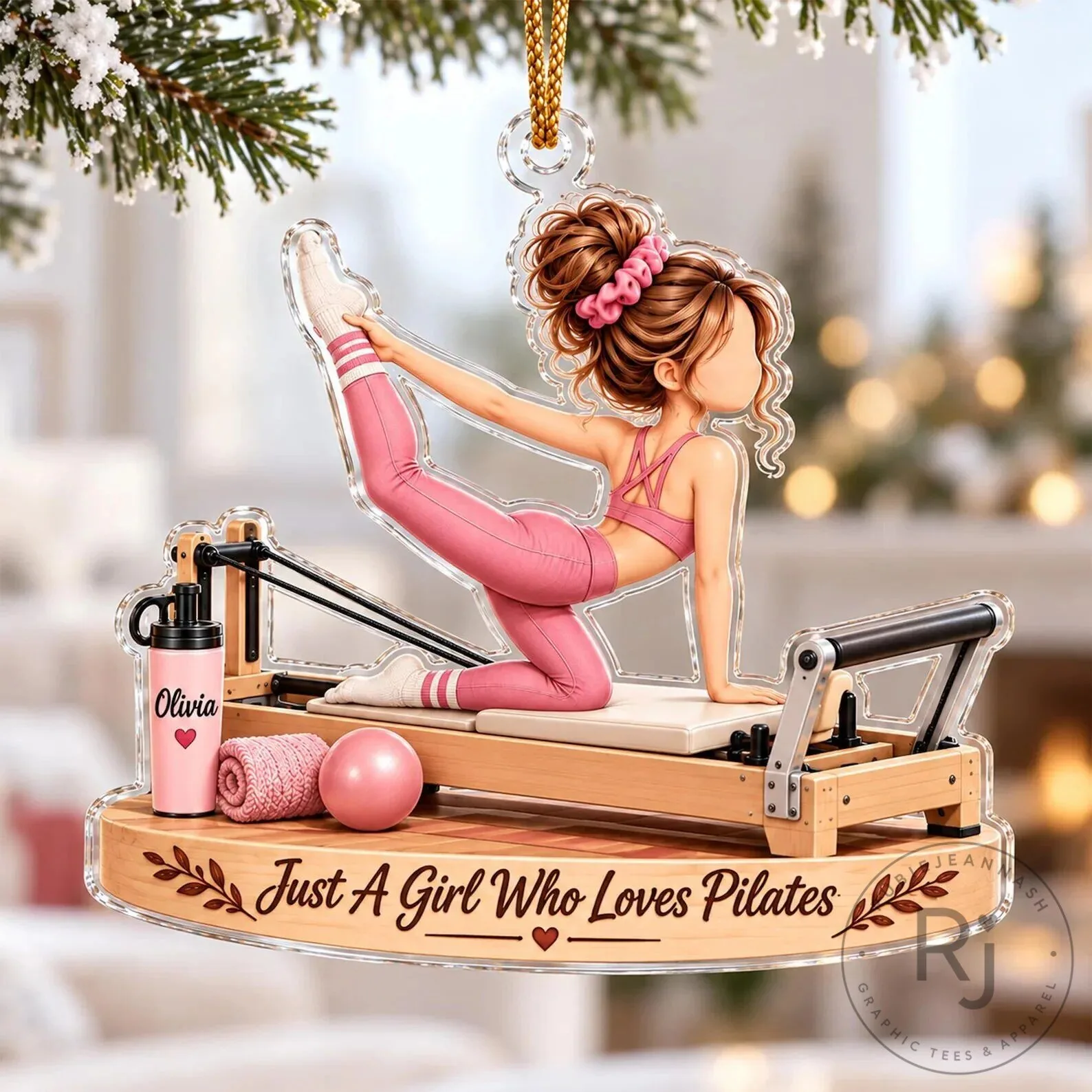Personalized Pilates Girl Christmas Tree Ornament, Just A Girl Who Loves Pilates