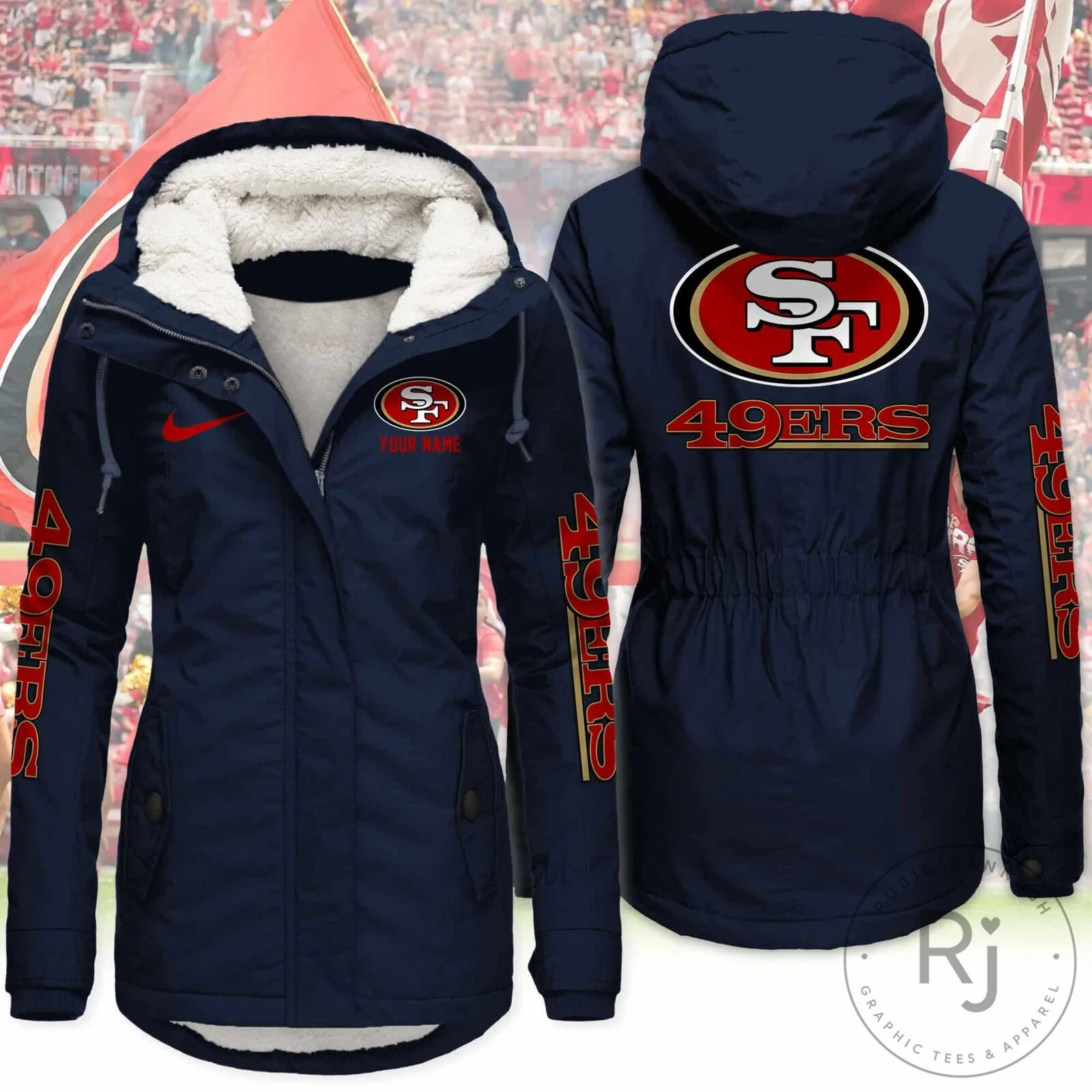 San Francisco 49ers Sherpa-Lined Hooded Parka Jacket for Women 8 San Francisco 49ers Sherpa-Lined Hooded Parka Jacket for Women