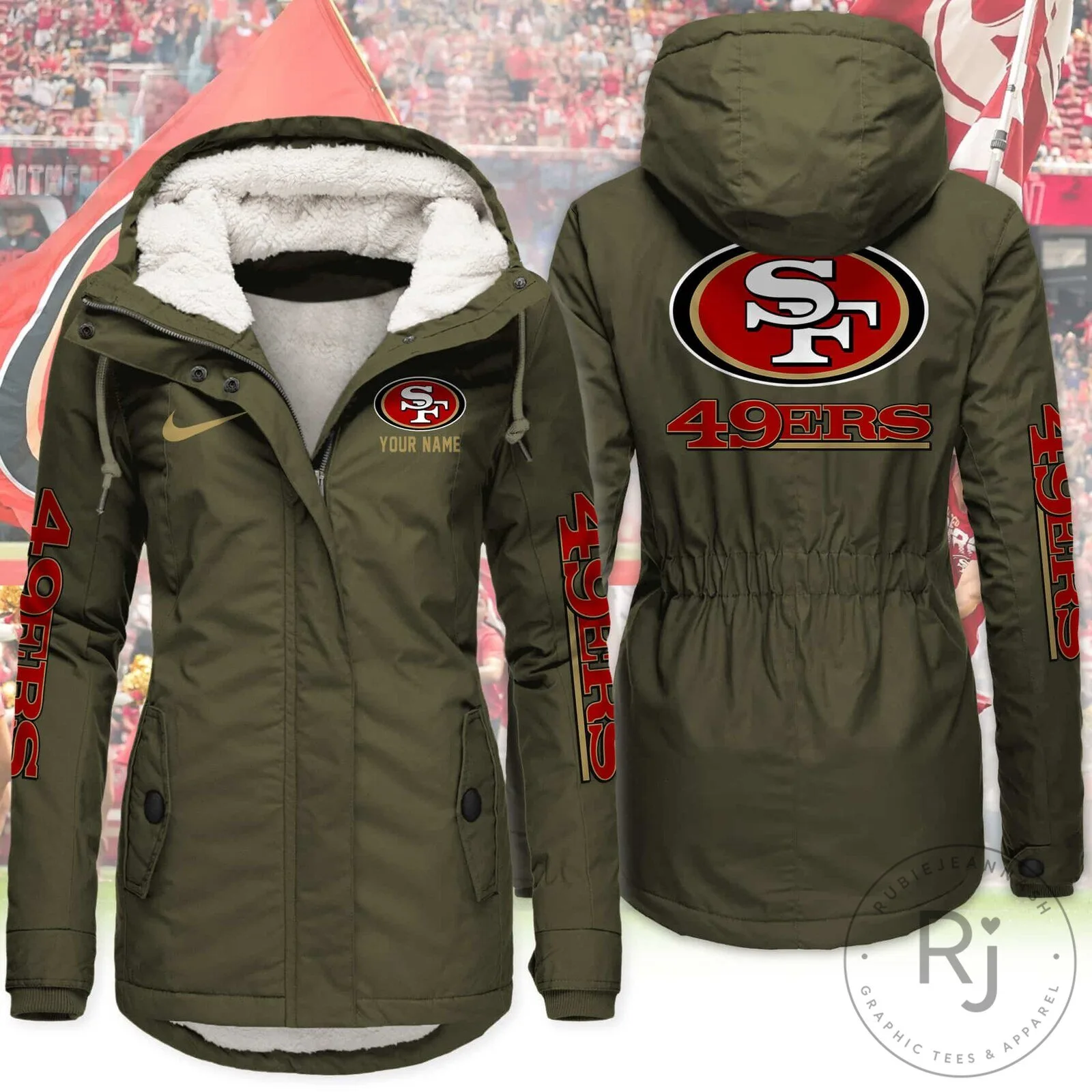 San Francisco 49ers Sherpa-Lined Hooded Parka Jacket for Women 9 San Francisco 49ers Sherpa-Lined Hooded Parka Jacket for Women