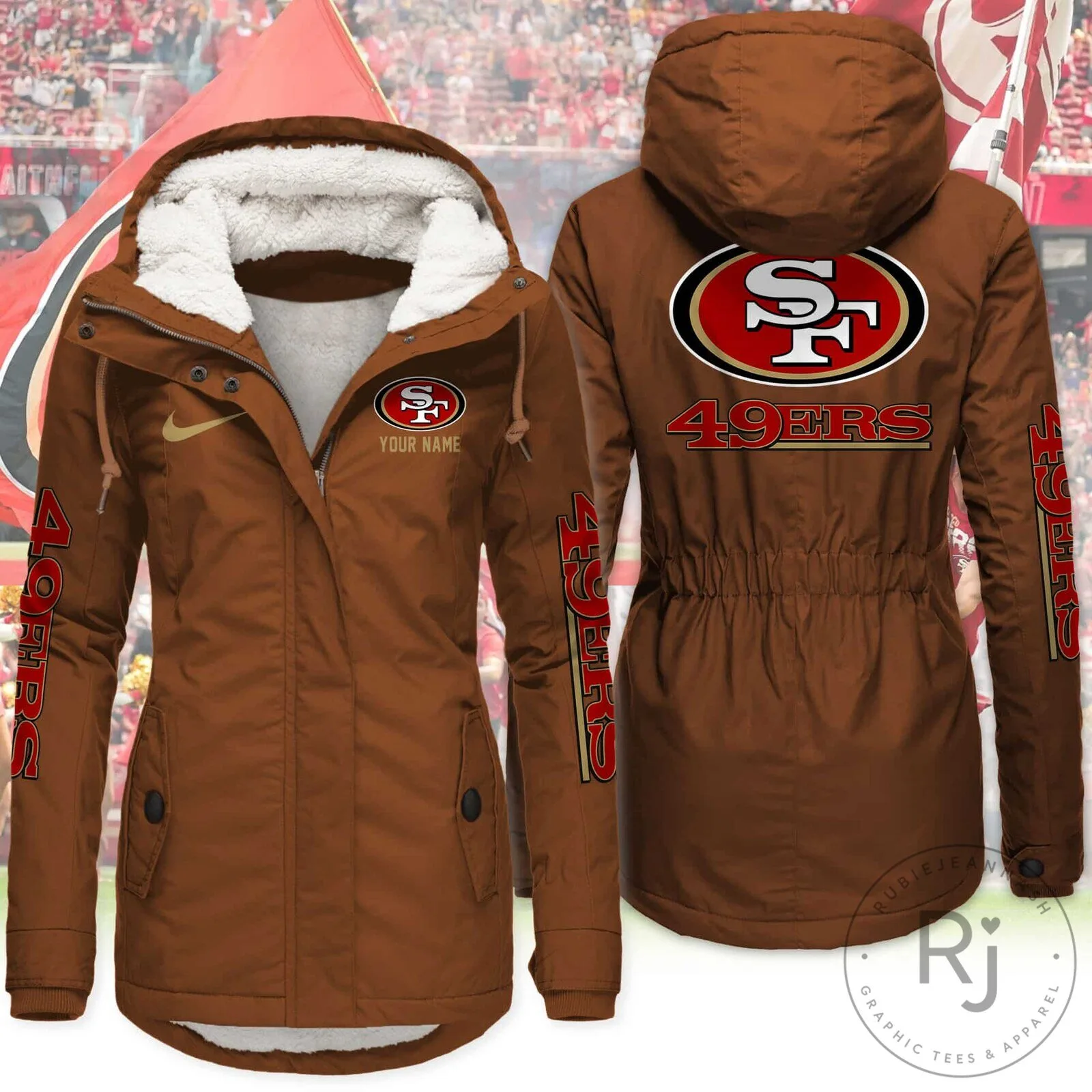San Francisco 49ers Sherpa-Lined Hooded Parka Jacket for Women 10 San Francisco 49ers Sherpa-Lined Hooded Parka Jacket for Women