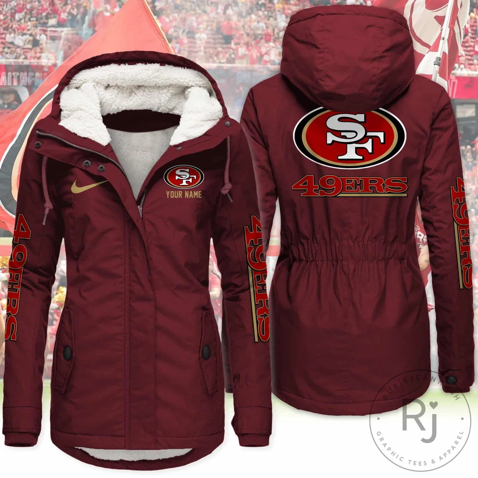 San Francisco 49ers Sherpa-Lined Hooded Parka Jacket for Women 11 San Francisco 49ers Sherpa-Lined Hooded Parka Jacket for Women