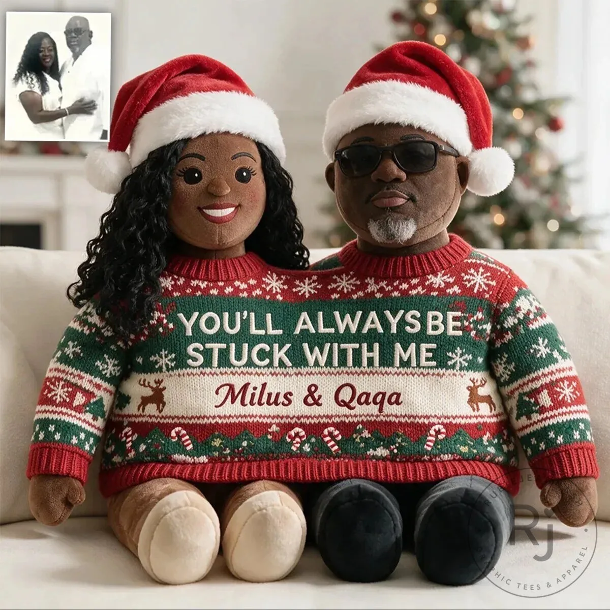 Personalized Christmas Couple Ugly Sweater Plush Pillow 10 Personalized Christmas Couple Ugly Sweater Plush Pillow