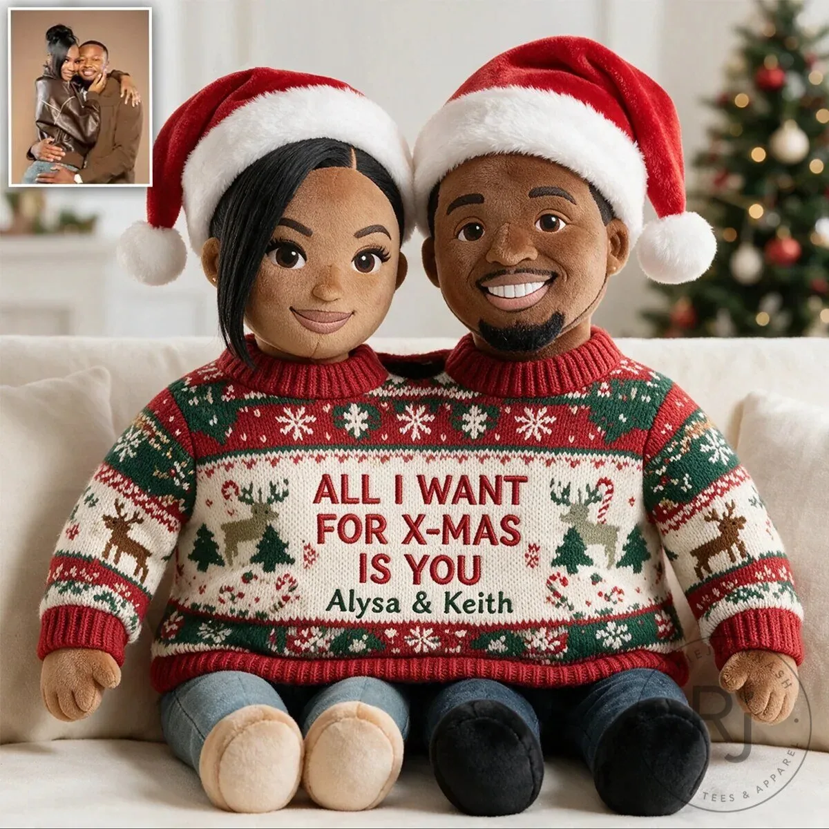 Personalized Christmas Couple Ugly Sweater Plush Pillow 11 Personalized Christmas Couple Ugly Sweater Plush Pillow