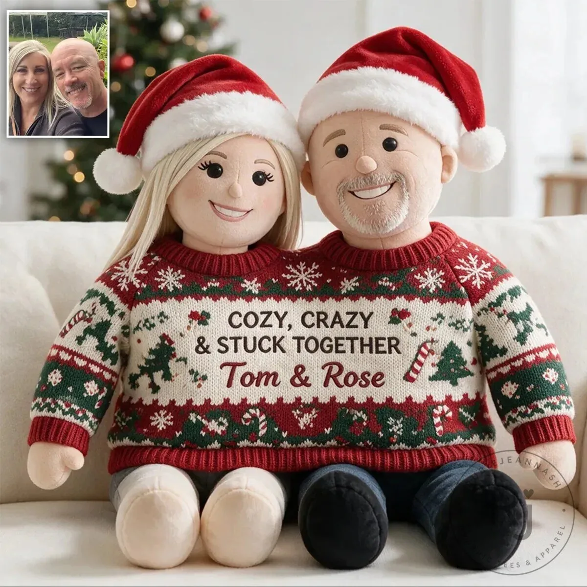 Personalized Christmas Couple Ugly Sweater Plush Pillow 12 Personalized Christmas Couple Ugly Sweater Plush Pillow