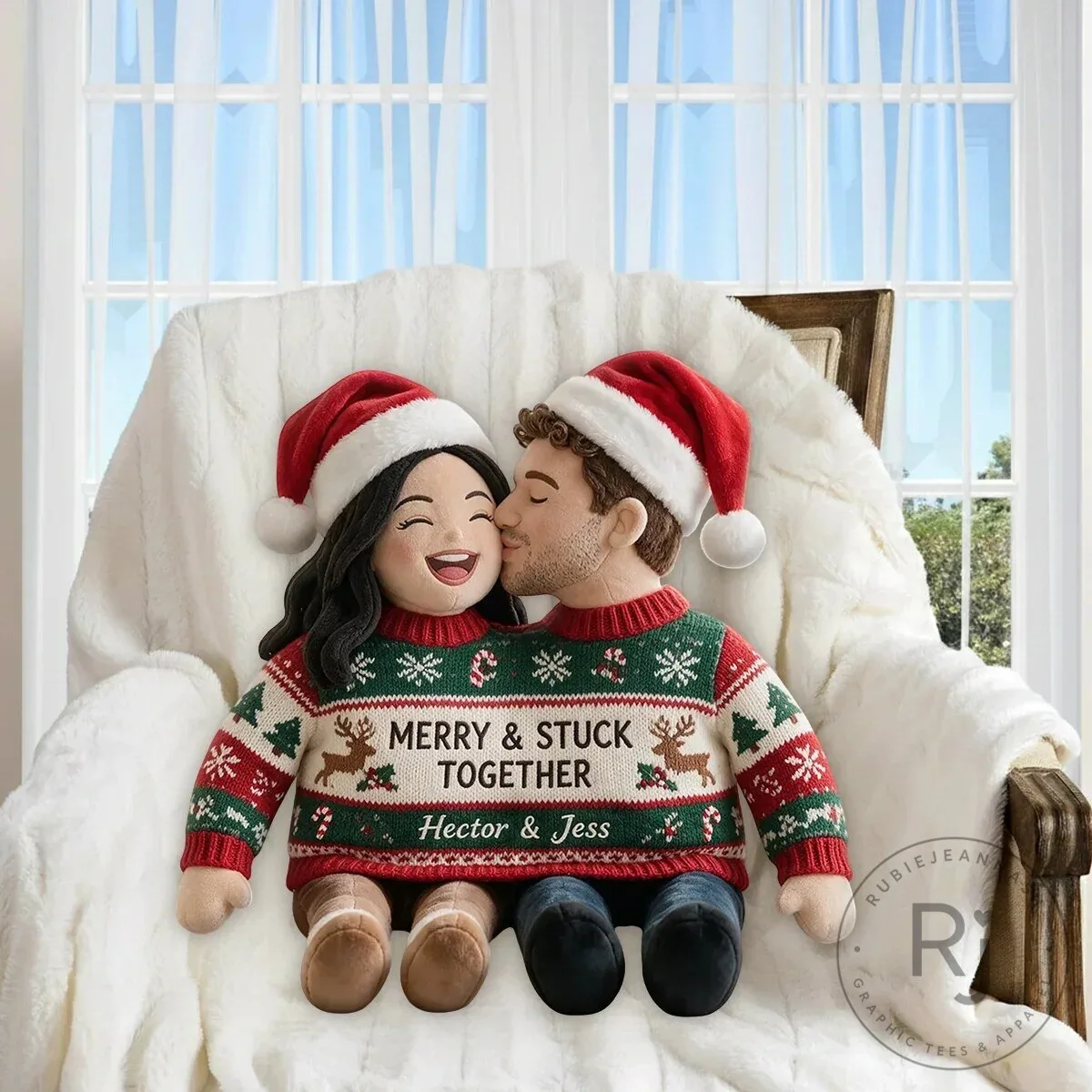 Personalized Christmas Couple Ugly Sweater Plush Pillow 13 Personalized Christmas Couple Ugly Sweater Plush Pillow