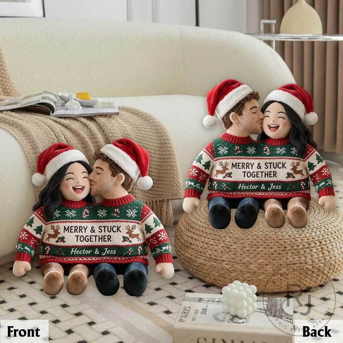 Personalized Christmas Couple Ugly Sweater Plush Pillow 14 Personalized Christmas Couple Ugly Sweater Plush Pillow