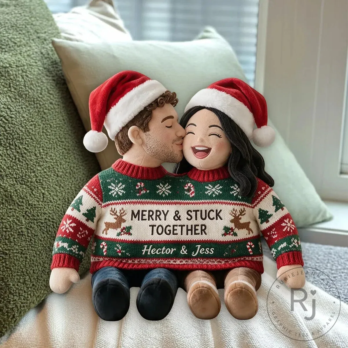 Personalized Christmas Couple Ugly Sweater Plush Pillow 15 Personalized Christmas Couple Ugly Sweater Plush Pillow