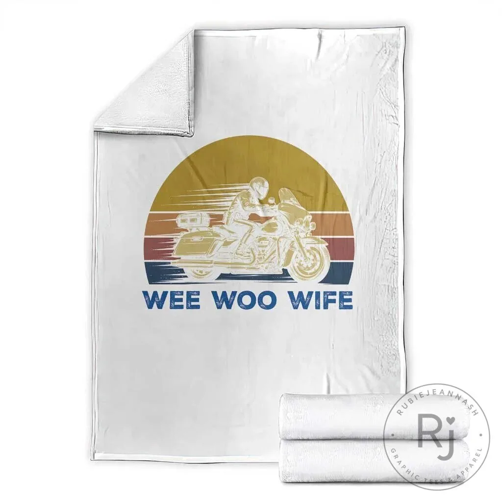 Wee Woo Wife Police Motorcycle Patrol Retro Sunset Throw Blanket