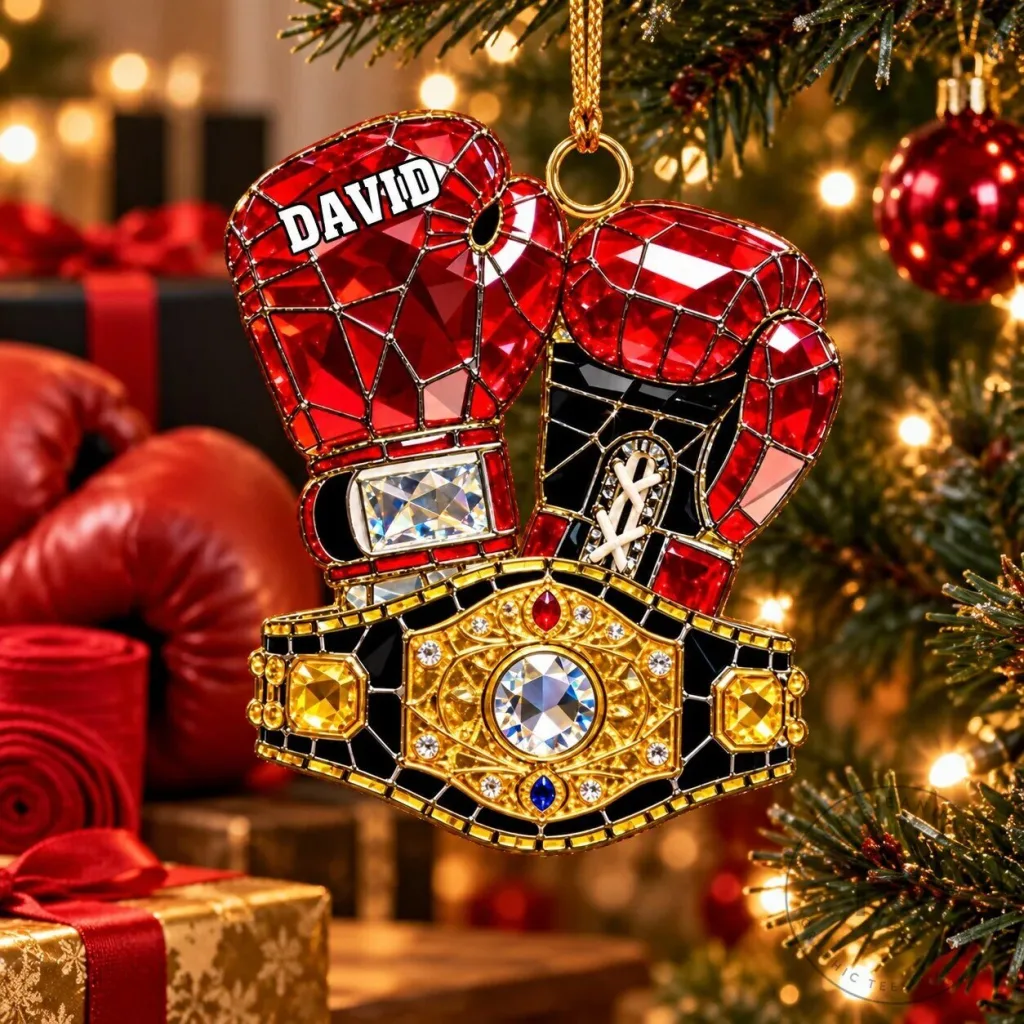 Personalized Boxing Gloves Championship Belt Christmas Tree Ornament Personalized Boxing Gloves Championship Belt Christmas Tree Ornament