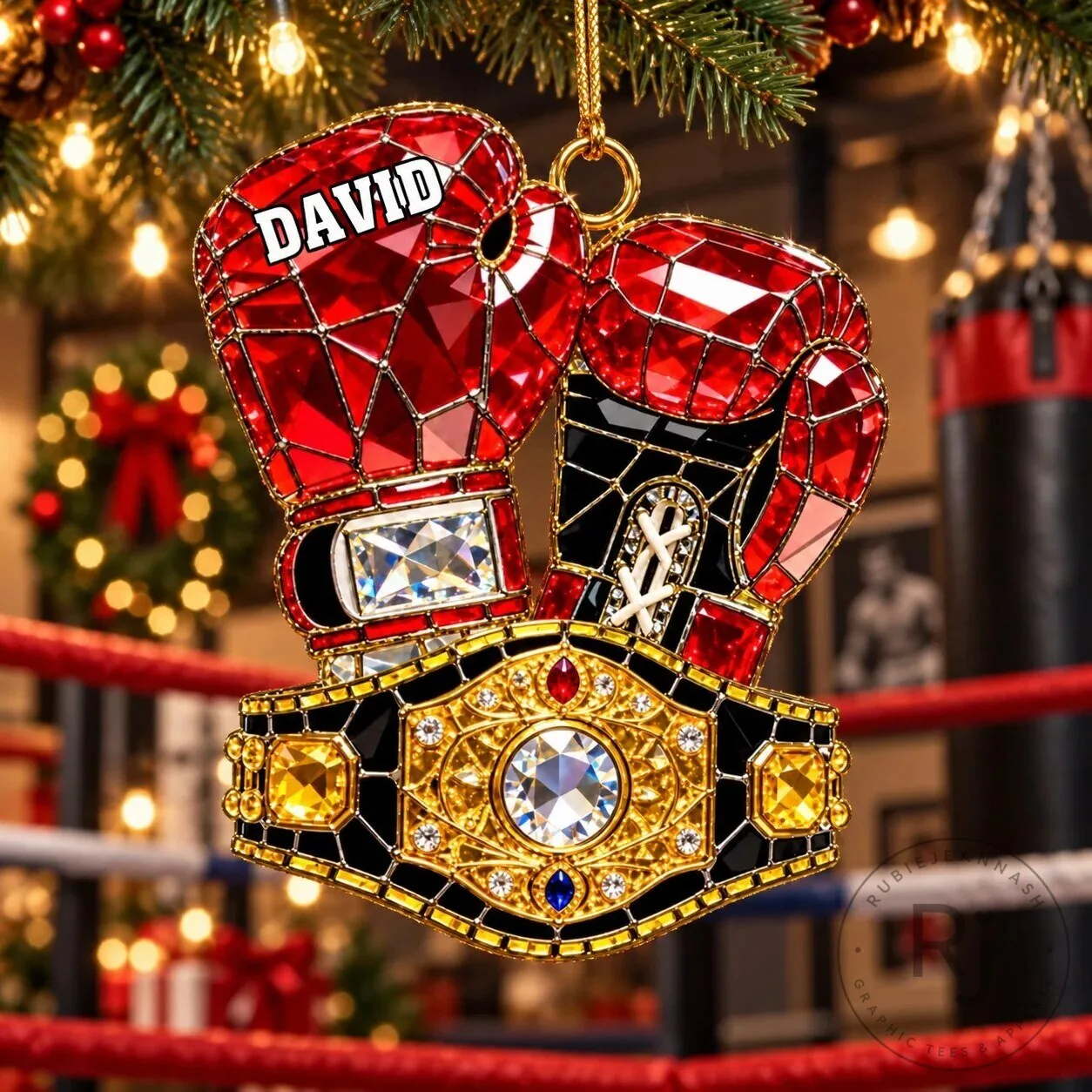 Personalized Boxing Gloves Championship Belt Christmas Tree Ornament 8 Personalized Boxing Gloves Championship Belt Christmas Tree Ornament