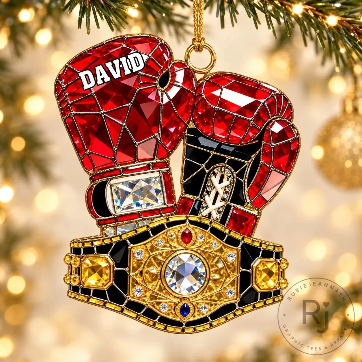 Personalized Boxing Gloves Championship Belt Christmas Tree Ornament 10 Personalized Boxing Gloves Championship Belt Christmas Tree Ornament