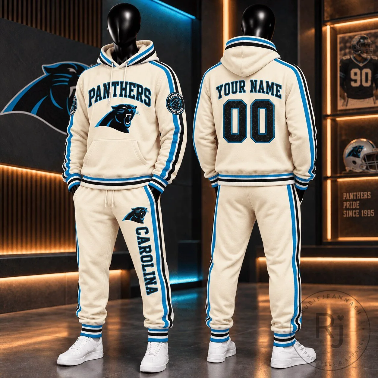 Carolina Panthers NFL Personalized Cream Hoodie and Jogger Pants Set
