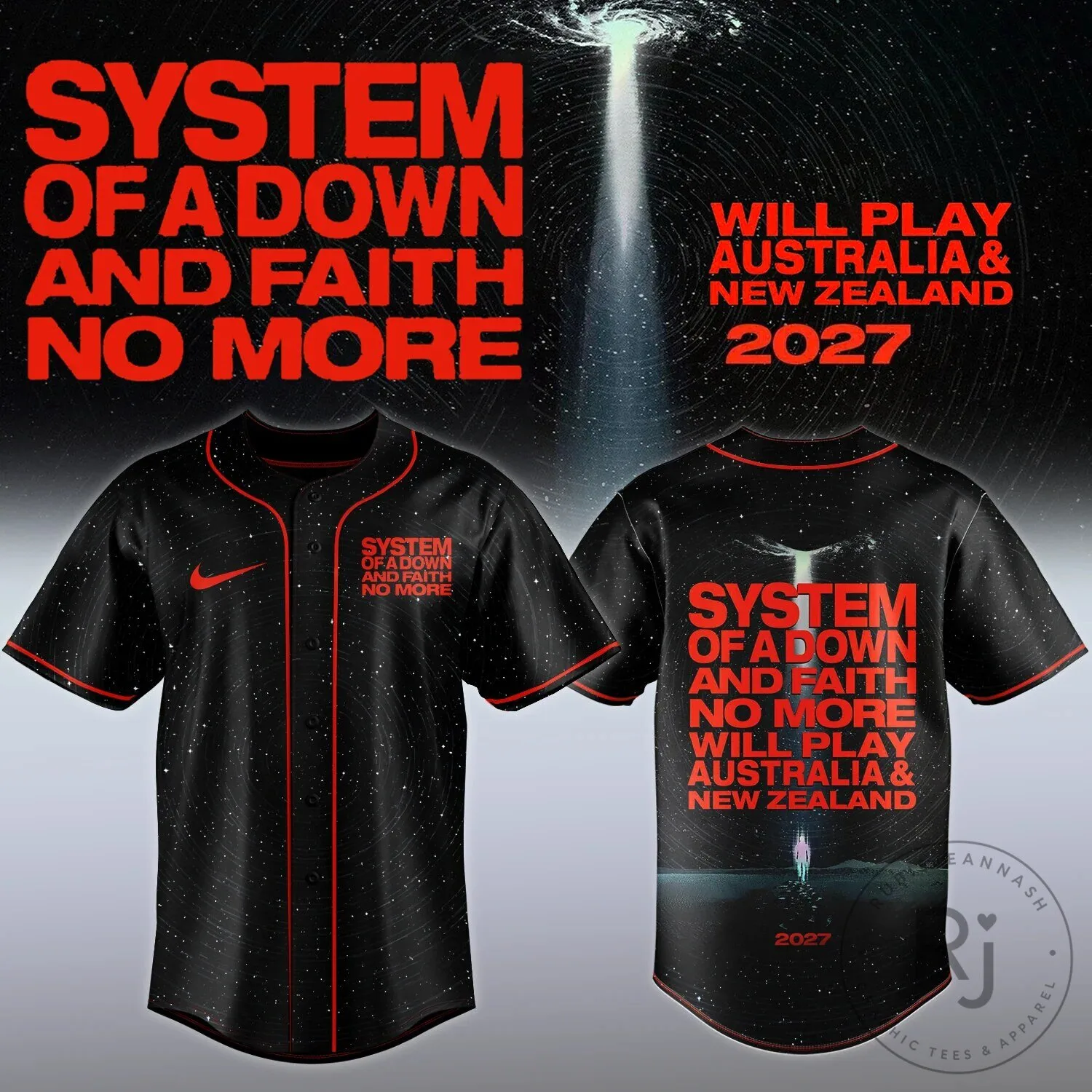 Baseball Jersey for the 2027 Australia New Zealand Tour by Faith No More and System Of A Down