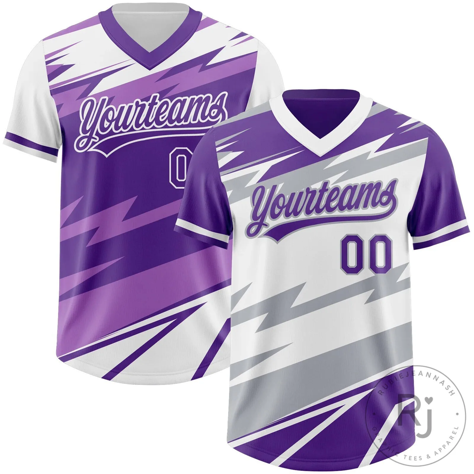 Custom Purple White Lightning Geometric Zigzag Reversible Pullover Baseball Jersey