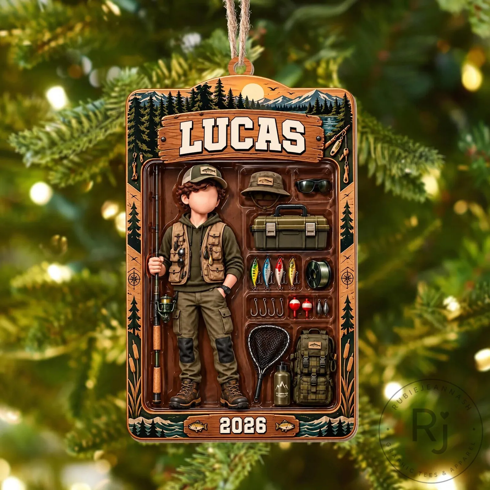 Personalized Fishing Adventure Christmas Ornament with Custom Name and Year