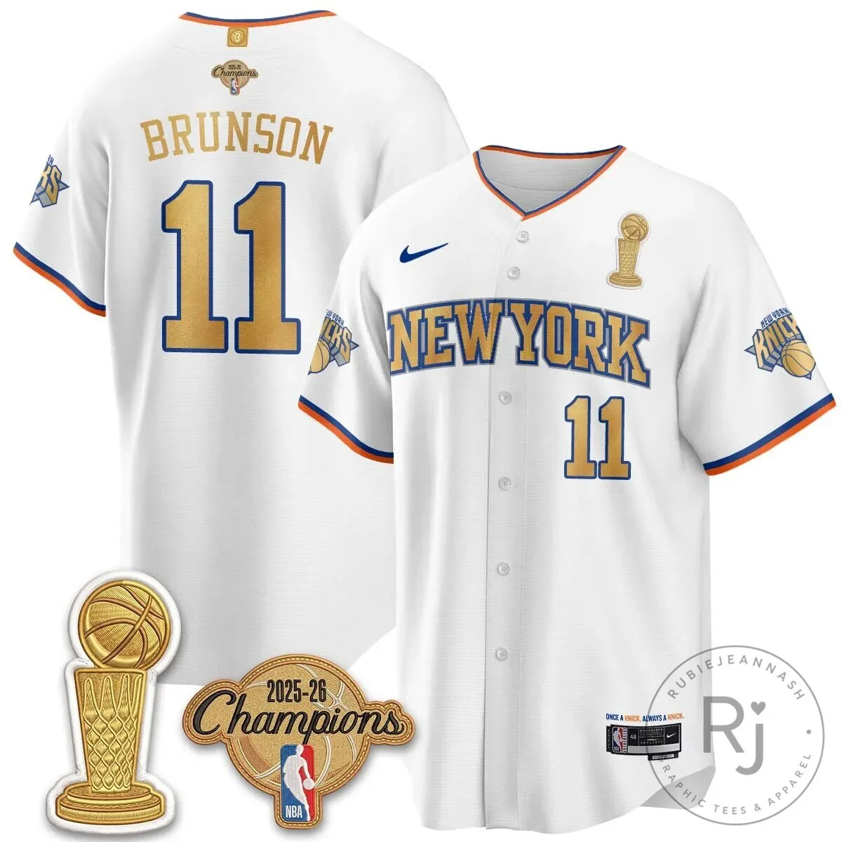 New York Knicks Jalen Brunson 2025-2026 Champions Baseball Jersey