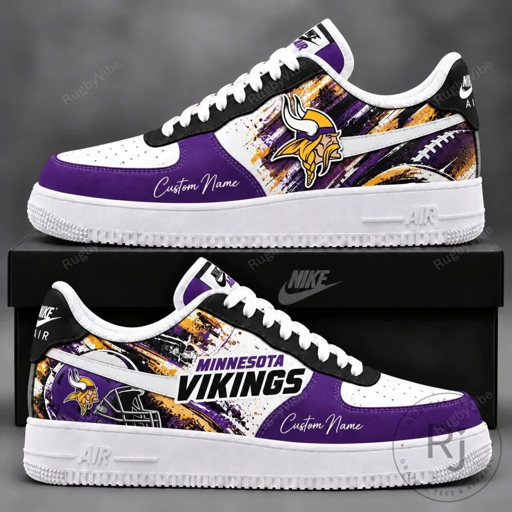 Minnesota Vikings Custom Name Purple and Gold Football Team Sneakers Shoes Minnesota Vikings Custom Name Purple and Gold Football Team Sneakers Shoes