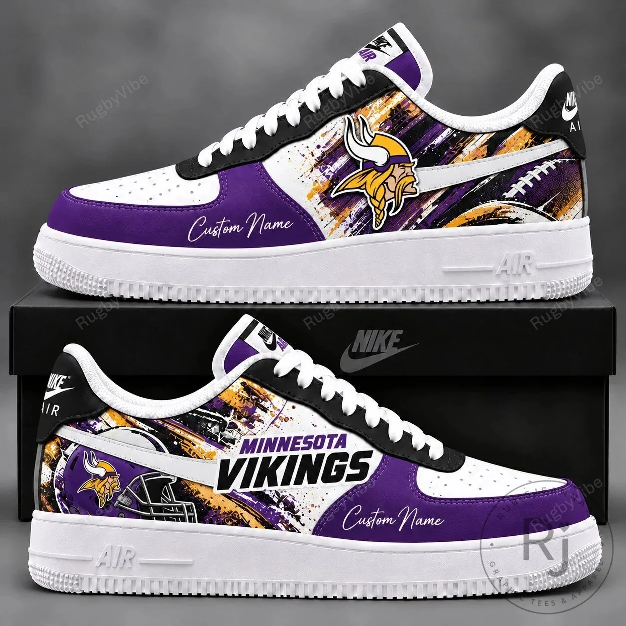 Minnesota Vikings Custom Name Purple and Gold Football Team Sneakers Shoes