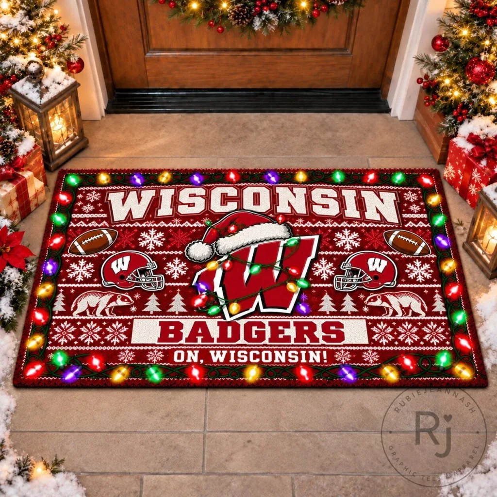 Wisconsin Badgers Christmas Holiday Festive Doormat Wisconsin Badgers Christmas Holiday Festive Doormat