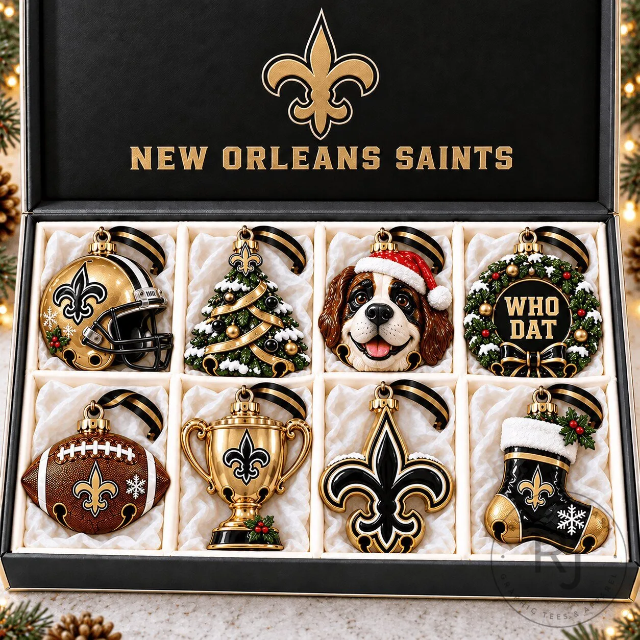 New Orleans Saints Football Team Christmas Tree Ornaments Set