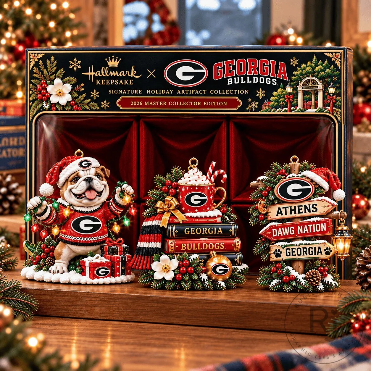 Georgia Bulldogs Christmas Holiday Collectible Ornament Set