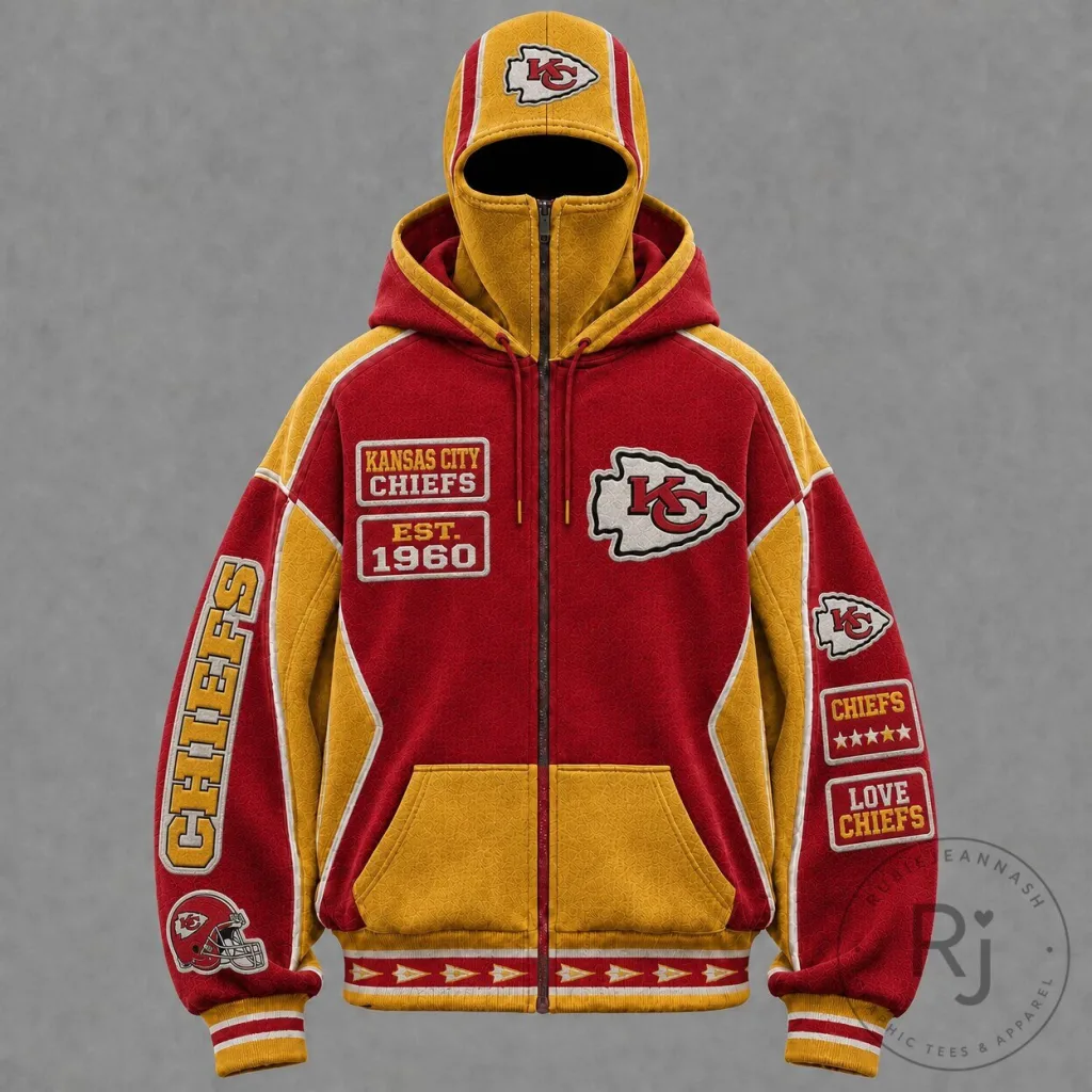 Kansas City Chiefs Red and Yellow Colorblock Balaclava Full-Zip Hoodie Kansas City Chiefs Red and Yellow Colorblock Balaclava Full-Zip Hoodie