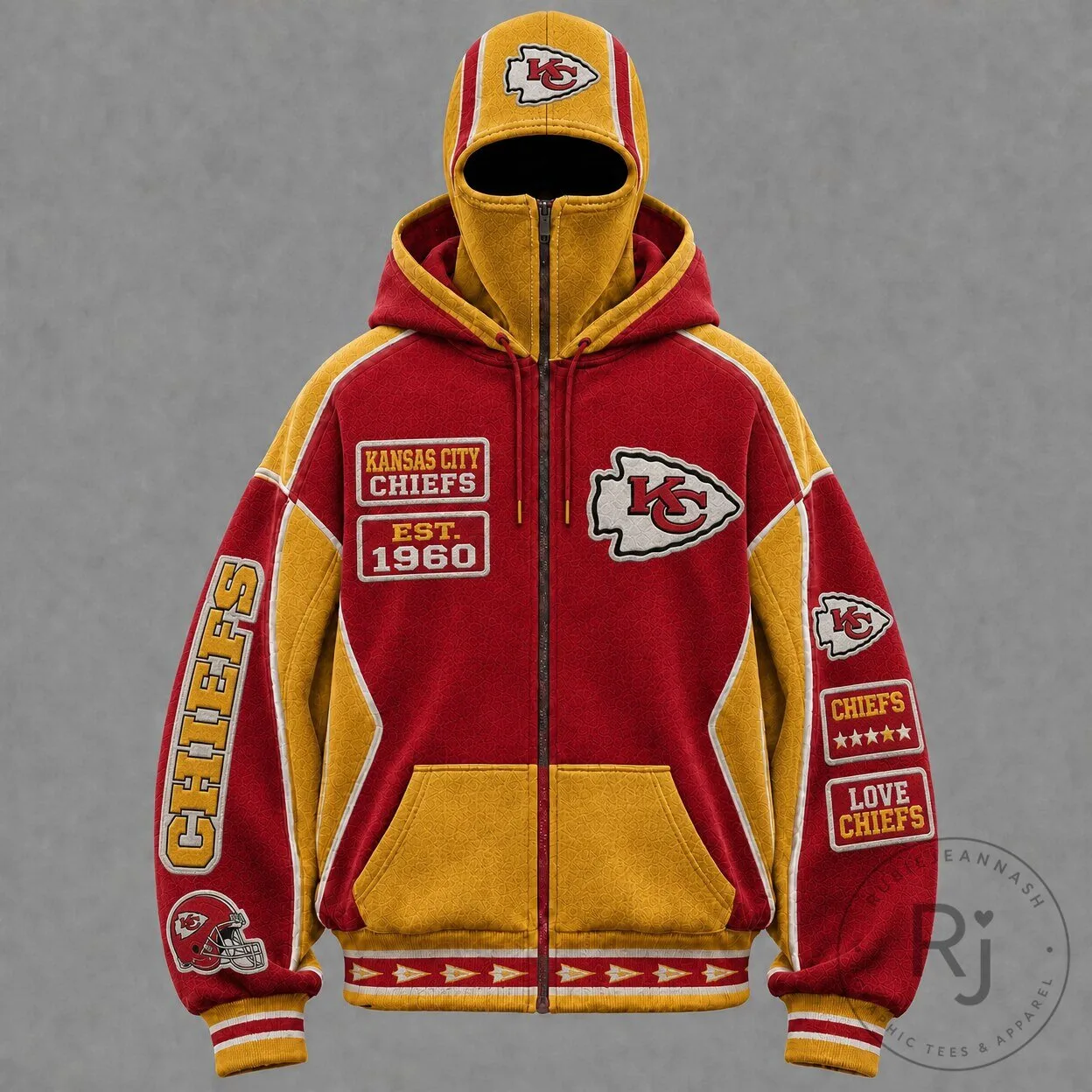 Kansas City Chiefs Red and Yellow Colorblock Balaclava Full-Zip Hoodie