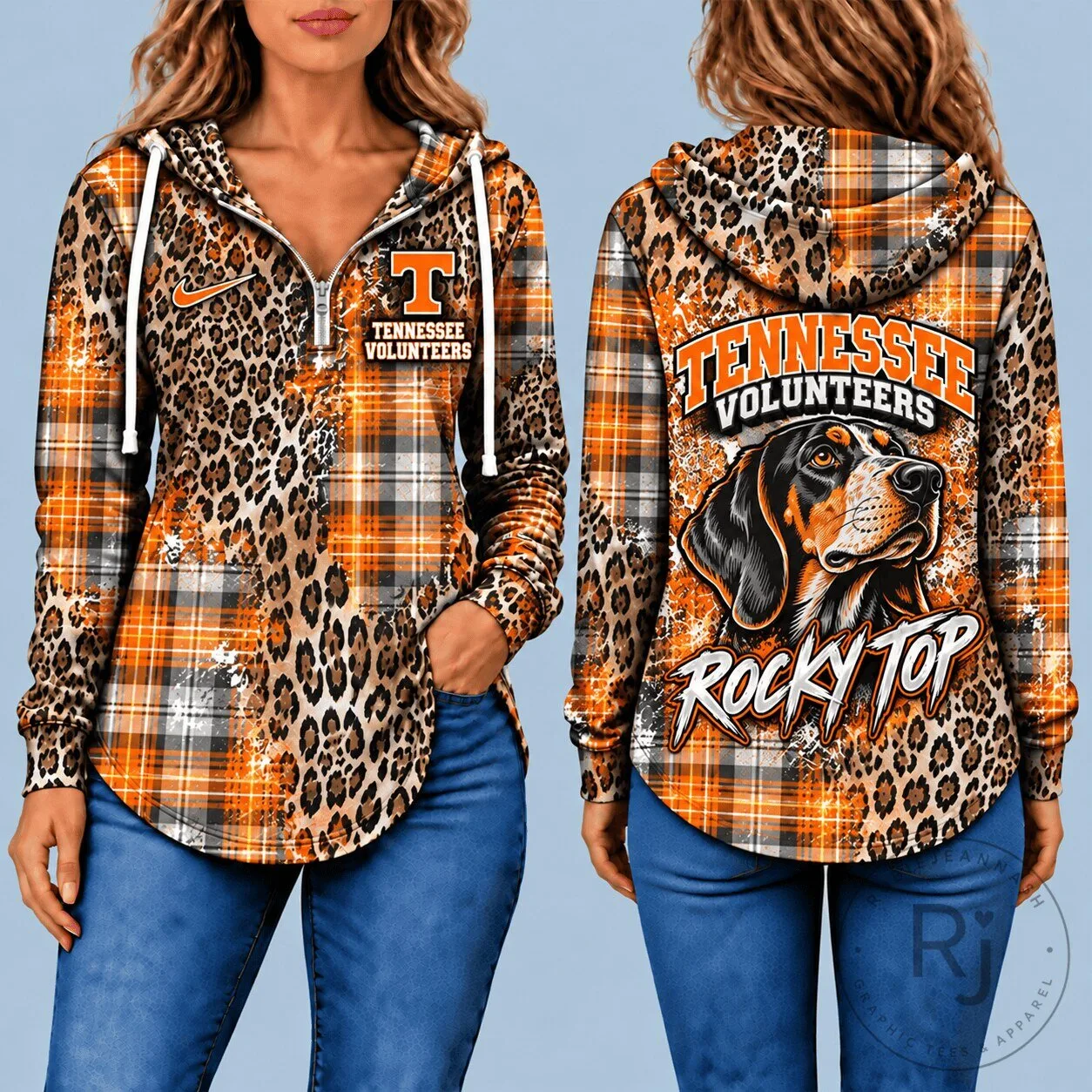Tennessee Volunteers Leopard Plaid Half-Zip Pullover Hoodie 1 Tennessee Volunteers Leopard Plaid Half-Zip Pullover Hoodie