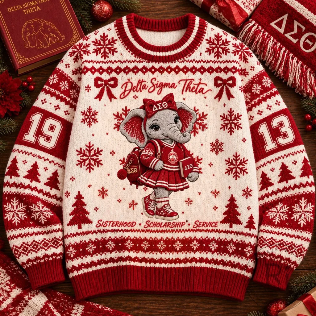 Delta Sigma Theta Elephant Mascot Christmas Holiday Ugly Sweater Delta Sigma Theta Elephant Mascot Christmas Holiday Ugly Sweater