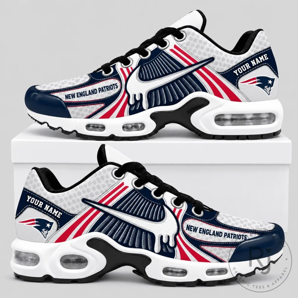 New England Patriots Custom Name Drip Design Air Cushion Sneakers Shoes New England Patriots Custom Name Drip Design Air Cushion Sneakers Shoes