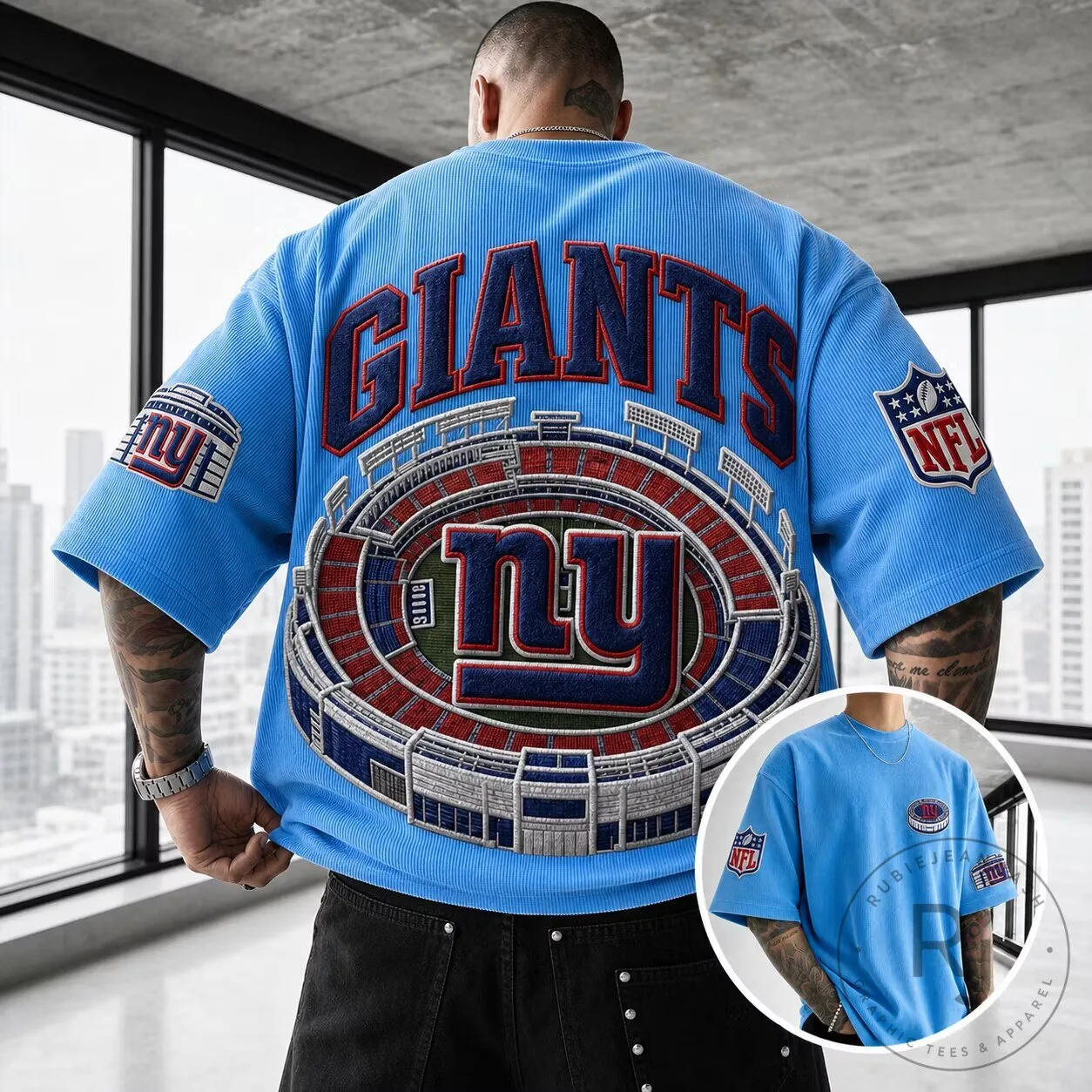 New York Giants Football Team Stadium Blue T-Shirt 2 New York Giants Football Team Stadium Blue T-Shirt