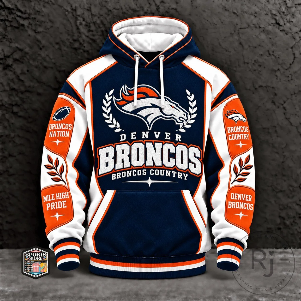 New York Giants Football Team Stadium Blue T-Shirt 4 Denver Broncos Football Team Fan Gear Full Print Hoodie