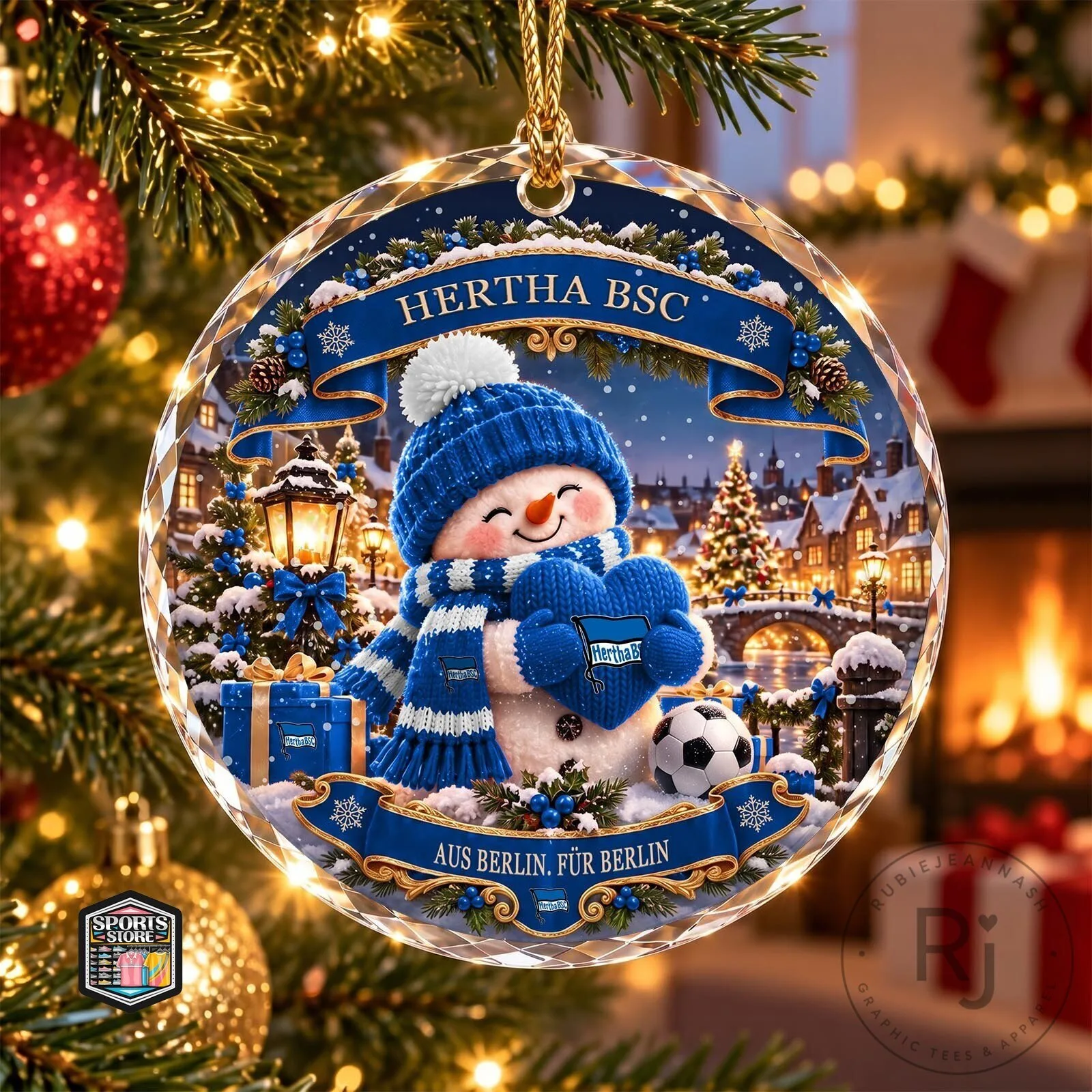 New York Giants Football Team Stadium Blue T-Shirt 5 Hertha BSC Berlin Snowman Christmas Ornament