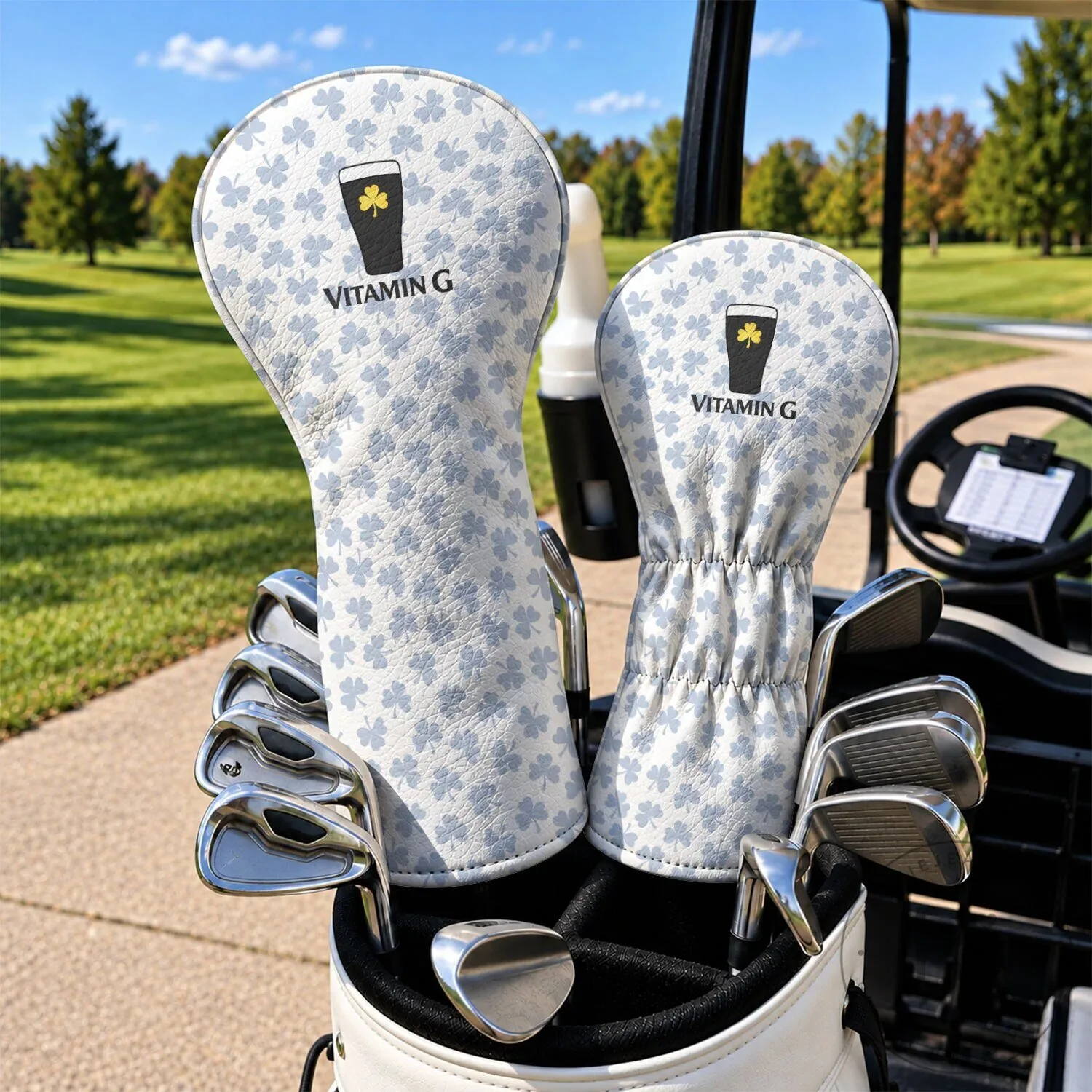 Vitamin G Shamrock Golf Club Head Cover Set, Irish Beer Golf Accessory 9 Vitamin G Shamrock Golf Club Head Cover Set, Irish Beer Golf Accessory