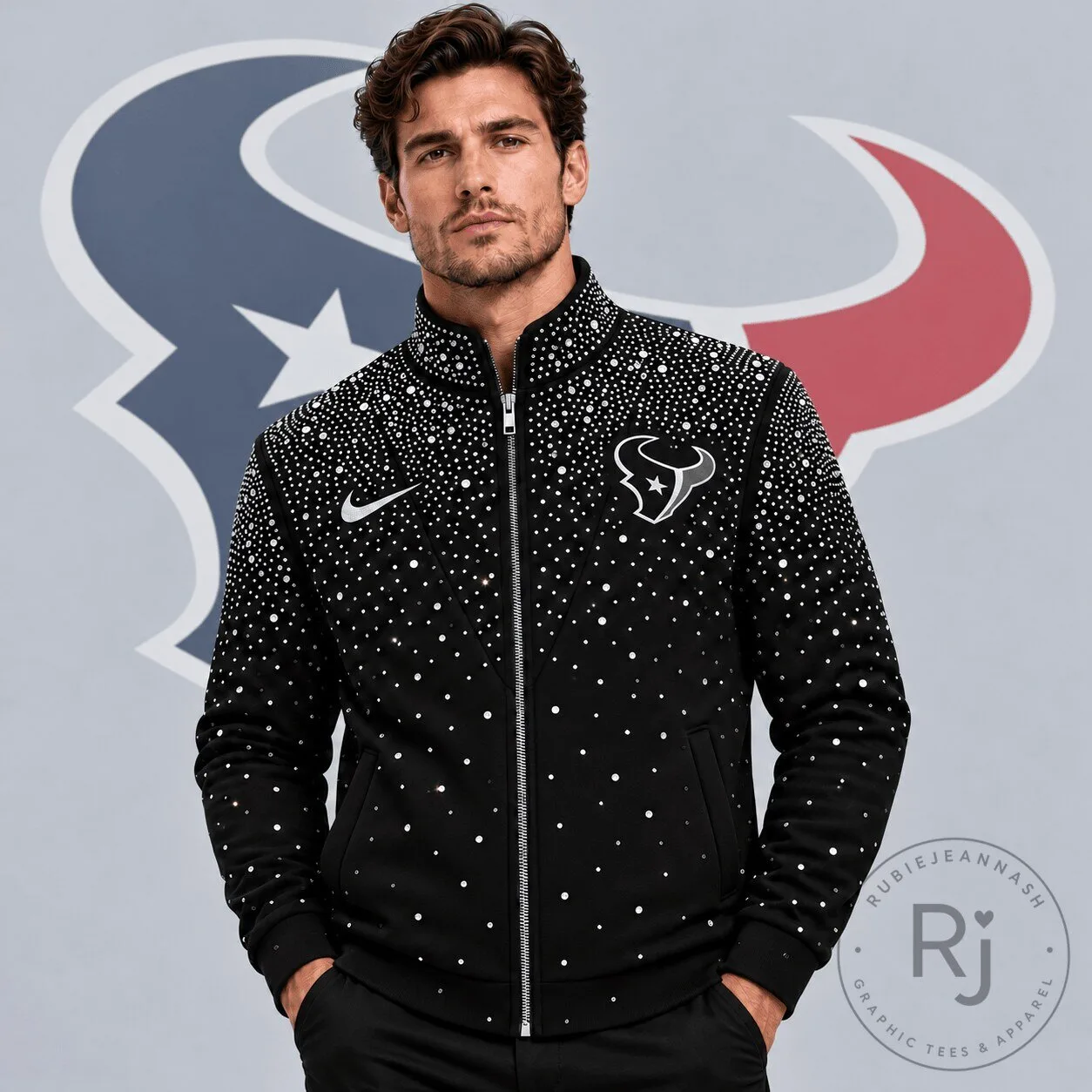Houston Texans Sparkling Rhinestone Full Zip Jacket for Men and Women 2 Houston Texans Sparkling Rhinestone Full Zip Jacket for Men and Women
