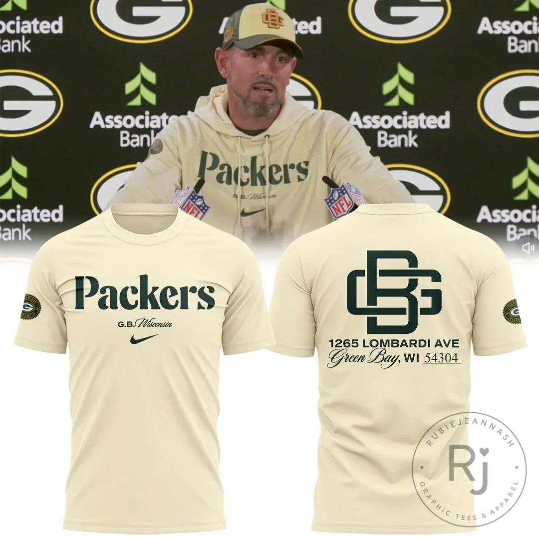 Green Bay Packers Cream T-Shirt for Football Fans featuring Matt LaFleur