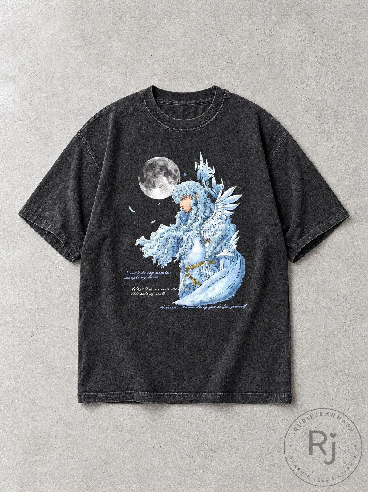 Berserk Griffith Moonlit Castle Dream Anime Manga Black Washed T-Shirt